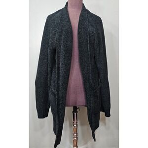 Matty‎ M Long Cardigan Sweater SZ XL Open Front Slouchy Loose Drape Olive Green